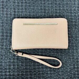 Steve Madden Womens Zip-Around Wristlet Clutch Wallet Pink Faux Leather